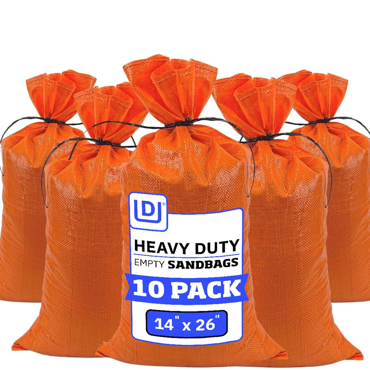 DURASACK Bolsas de arena resistentes con cuerdas de corbata, bolsas de arena de polipropileno tejidas vacías para control de inundaciones con 1600 horas de protección UV, capacidad de 50 libras, 14 x