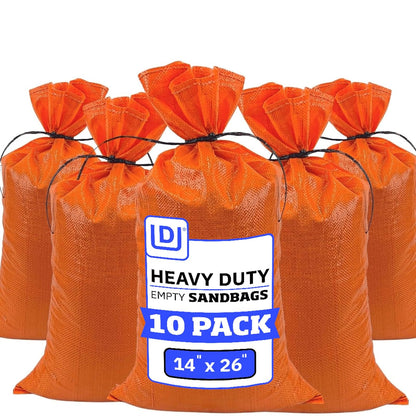 DURASACK Bolsas de arena resistentes con cuerdas de corbata, bolsas de arena de polipropileno tejidas vacías para control de inundaciones con 1600 horas de protección UV, capacidad de 50 libras, 14 x