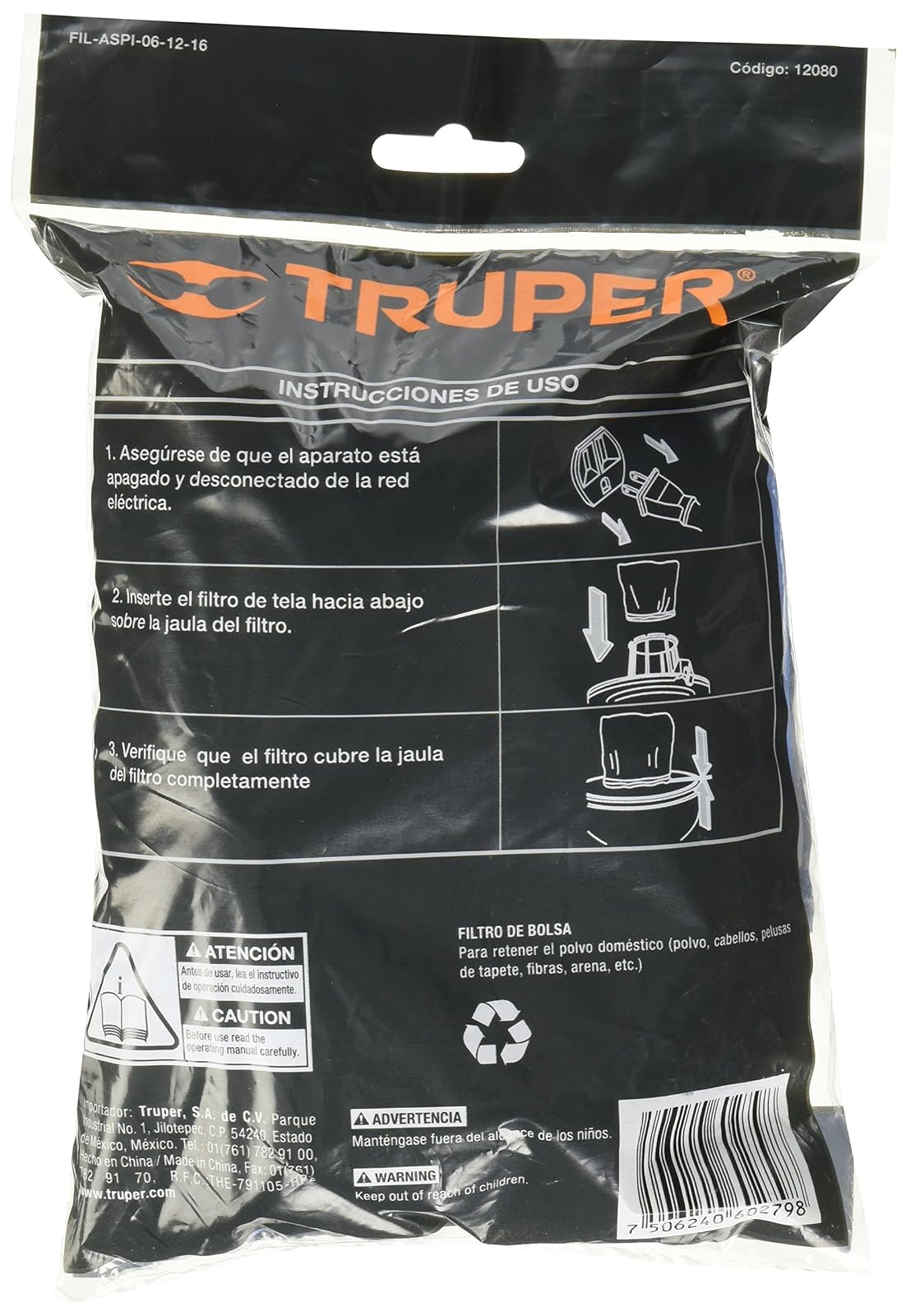 Truper FIL-ASPI-G2, Bolsa con 3 filtros de tela, aspiradoras 5-16 galones