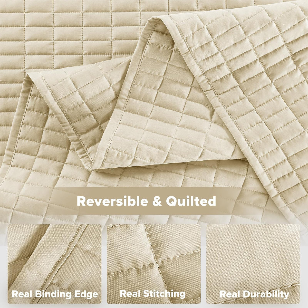 Comfort Spaces Kienna - Juego de edredón de Lujo de Doble Cara, diseño de Costura de Verano, Ligero, Suave, Capa de Ropa de Cama para Todas Las Estaciones, Funda a Juego, Marfil, Colcha