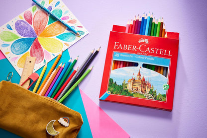 Faber-Castell Lápices de Color Hexagonal con 48 Lápices de Diferentes Colores, tienen un diseño hexagonal que proporciona un agarre cómodo y evita que rueden