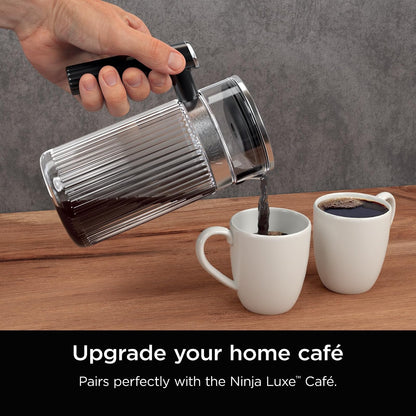 Ninja Café Luxe Jarra Compartible XSKSHRBLEPTCHR | 28 oz, de vidrio, caliente o helado, para espresso y café, accesorios máquina espresso