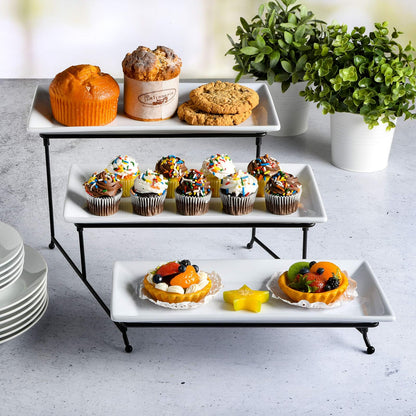 Gibson Gracious Dining - Juego de Platos con Tres niveles con Soporte de Metal, Blanco