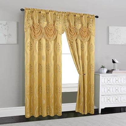Elegant Comfort Aurora - Juego de Paneles de Cortina de Aspecto Jacquard con Cenefa adjunta, Respaldo para recámara, Sala de Estar, Comedor, 2 Cortinas de 54 x 84 Pulgadas, Color Dorado