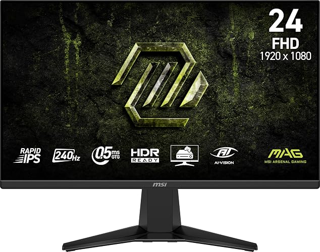 MSI mag 245F X24 Monitor para Juegos de 24 Pulgadas 1920 x 1080 (FHD), 240 Hz, FreeSync Premium, Compatible con HDR, HDMI, Puerto VGA, Montaje VESA, inclinable, Marco Delgado de 4 Lados 0,5 ms, Negro