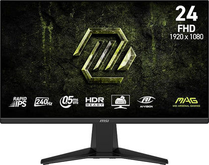 MSI mag 245F X24 Monitor para Juegos de 24 Pulgadas 1920 x 1080 (FHD), 240 Hz, FreeSync Premium, Compatible con HDR, HDMI, Puerto VGA, Montaje VESA, inclinable, Marco Delgado de 4 Lados 0,5 ms, Negro
