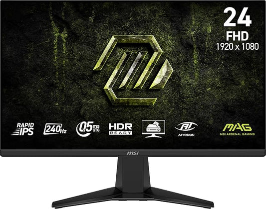 MSI mag 245F X24 Monitor para Juegos de 24 Pulgadas 1920 x 1080 (FHD), 240 Hz, FreeSync Premium, Compatible con HDR, HDMI, Puerto VGA, Montaje VESA, inclinable, Marco Delgado de 4 Lados 0,5 ms, Negro