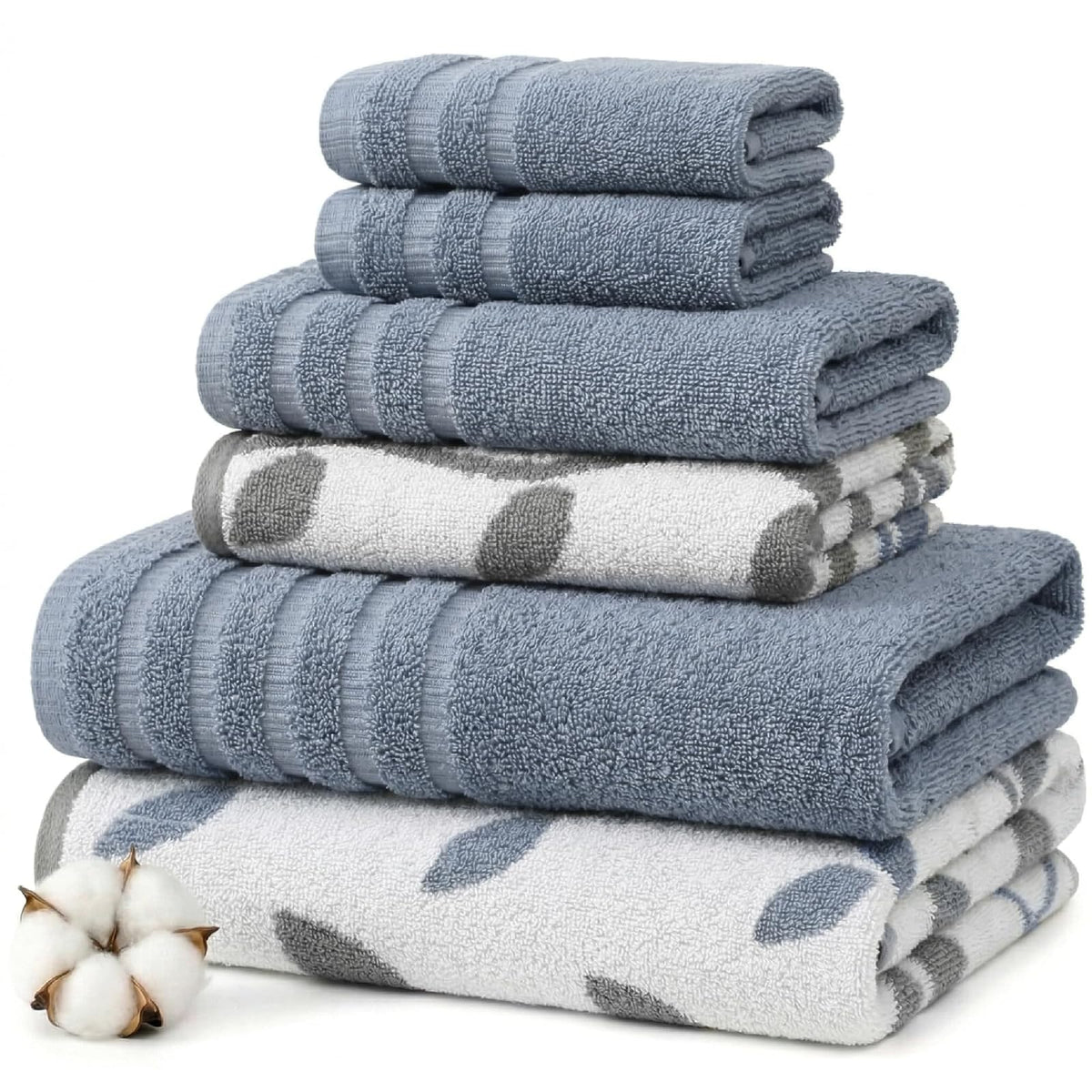 Modern Threads Organic Vines - Juego de 6 Toallas de algodón 100% – Hilo teñido Jacquard y sólido – Incluye 2 Toallas de baño, 2 Toallas de Mano, 2 paños – Absorbente, de Secado rápido, Suave y