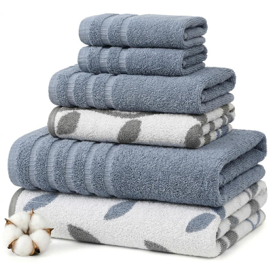 Modern Threads Organic Vines - Juego de 6 Toallas de algodón 100% – Hilo teñido Jacquard y sólido – Incluye 2 Toallas de baño, 2 Toallas de Mano, 2 paños – Absorbente, de Secado rápido, Suave y