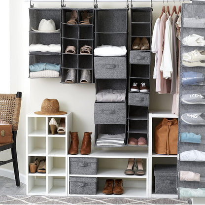 Household Essentials - Lima de Zapatos de clóset de 20 Bolsillos, plástico de Lino de poliéster Duradero, Capacidad para 10 Pares de Zapatos, Almacenamiento Individual, Sistema de Gancho único