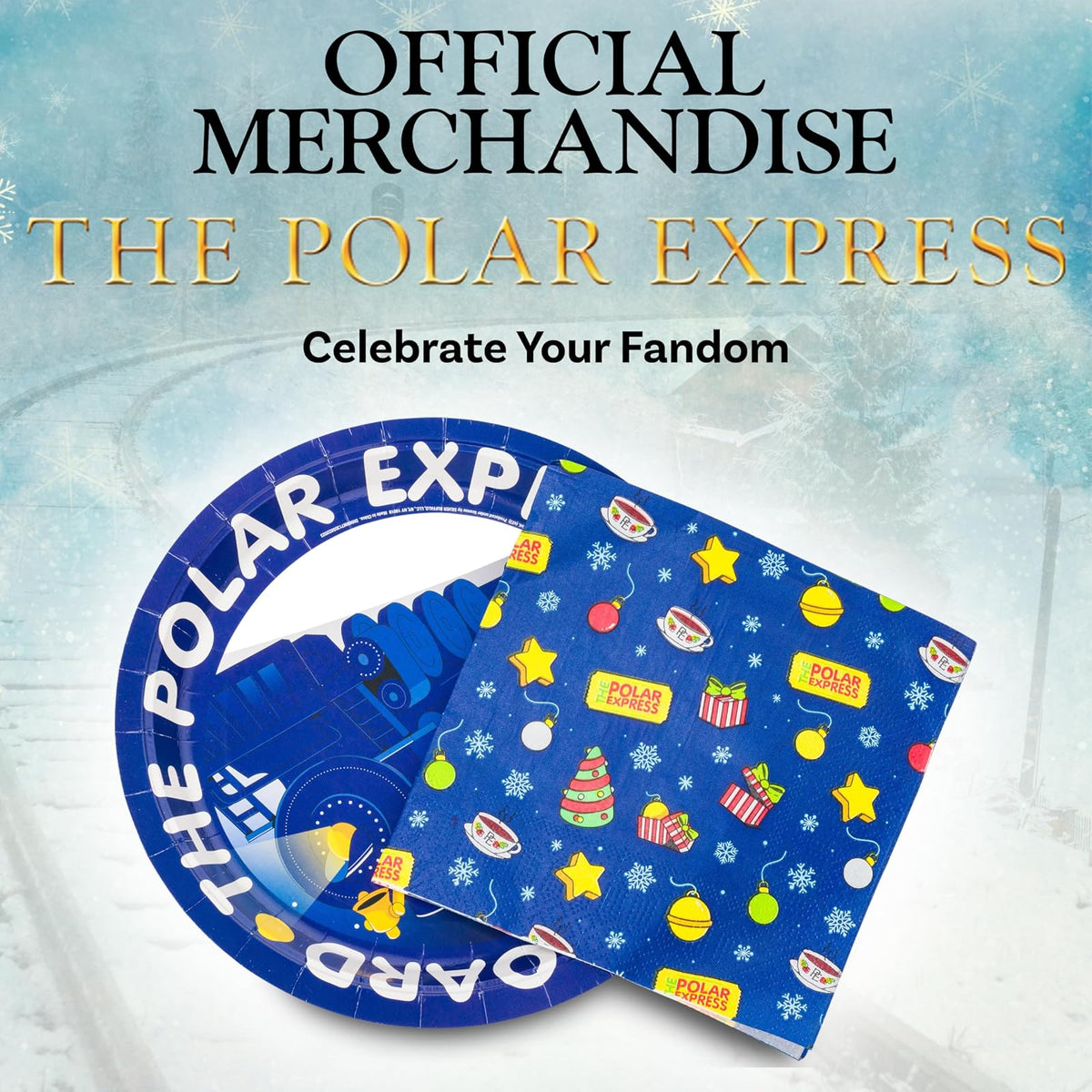 Silver Buffalo The Polar Express All Aboard - Paquete de 32 platos de papel desechables y servilletas para fiestas