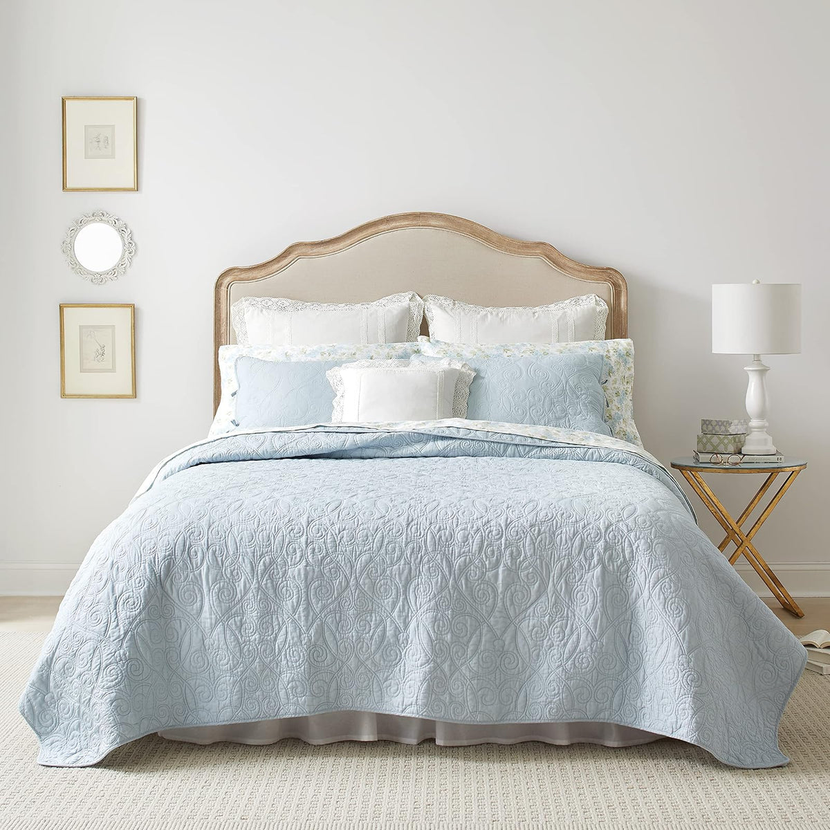 Laura Ashley Felicity Set de edredón, French Country, Completa/Queen, Azul Brisa, 1 uds. por Paquete