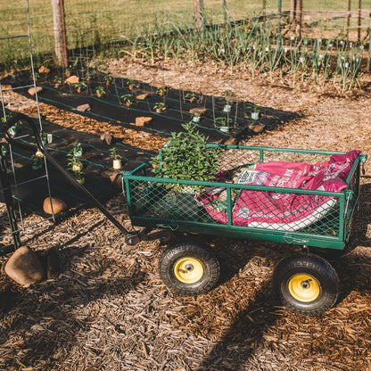 Backyard Expressions - Carrito de jardín Resistente de 400 Libras con Lados de Malla extraíbles, Cama de Acero recubierta de Polvo, neumáticos neumáticos, asa de tracción para Patio