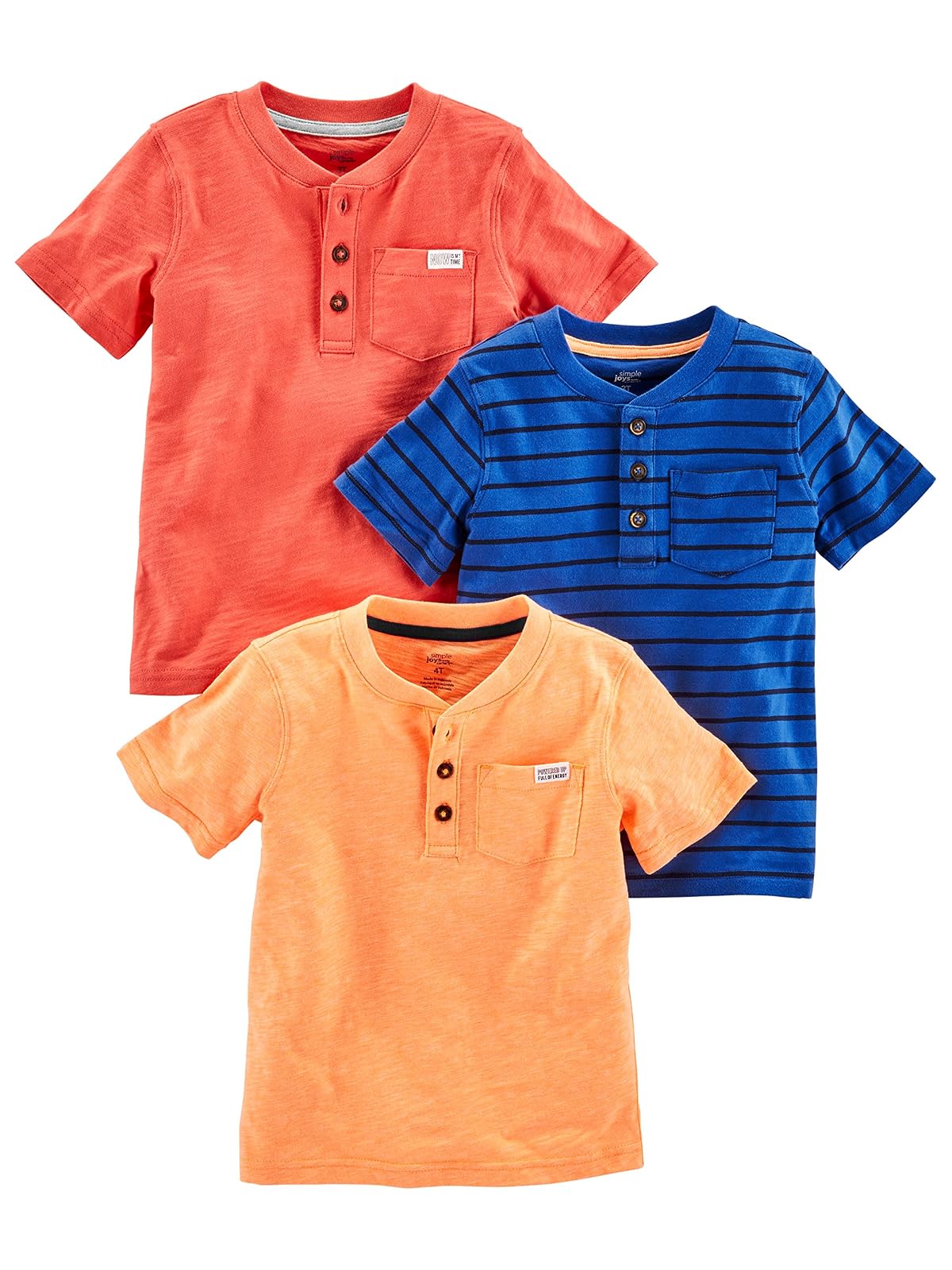 Simple Joys by Carter's - Paquete de 3 camisetas Henley de manga corta con bolsillo para niño