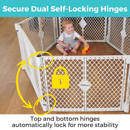 bebé eroo by North States – Superyard Duo Extra Wide Baby Gate & Play Yard: 6 paneles para bebé – Kit de montaje en pared – Fabricado en Estados Unidos – 38.5 a 201 pulgadas de ancho – 26 pulgadas de