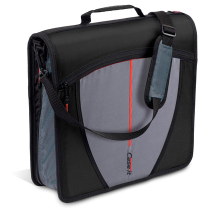 Case-it Carpeta Escolar con Cierre, Anillos de 3 Pulgadas y Archivo Expandible de 5 Materias - A Jet Black - 1 paquete