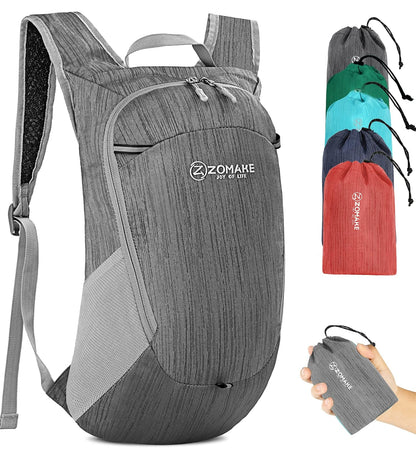 ZOMAKE Mochila Deportiva Ultraligera Impermeable de 18 Litros, Mochila Viaje Plegable y Resistente al Agua para Hombre y Mujer, Mochila Aire Libre Ciclismo y Senderismo - 18L - gris medio