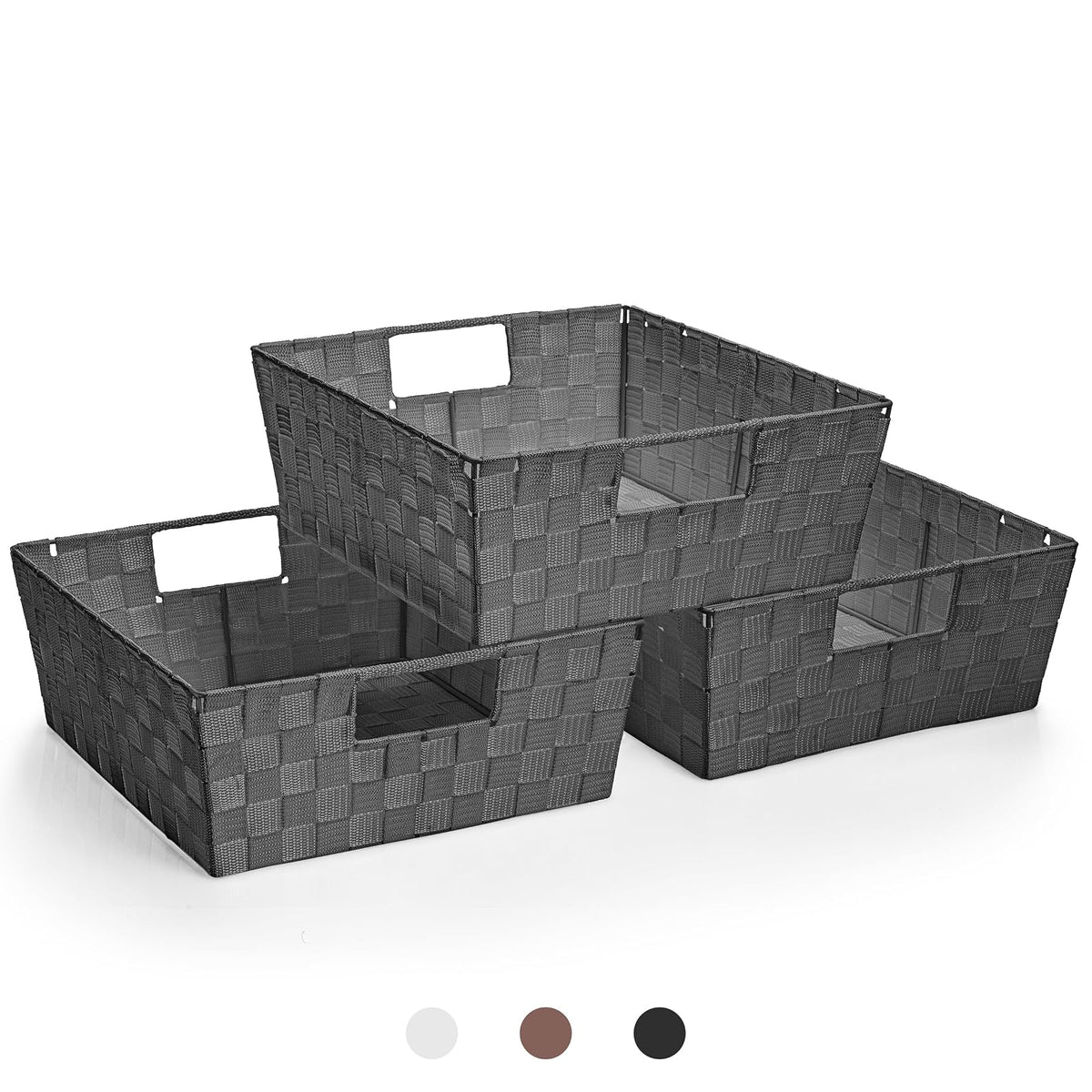 Sorbus Woven Basket Bin Set - Storage Bins closet organizer, Set of 3, Closet Organizers and Storage Solution, Gray Baskets for Organizing Household Items with Woven Straps & Built-in Carry Handles - Gris