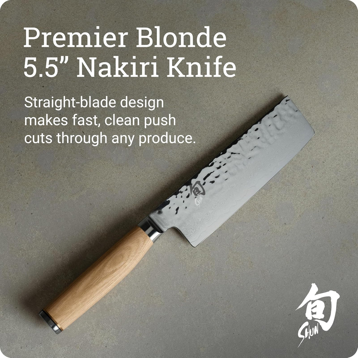 Shun Premier Blonde - Cuchillo Nakiri de 5.5 pulgadas, cuchillo japonés hecho a mano, núcleo VG-MAX con revestimiento de acero inoxidable Damasco, mango Pakkawood, herramienta de corte para chefs