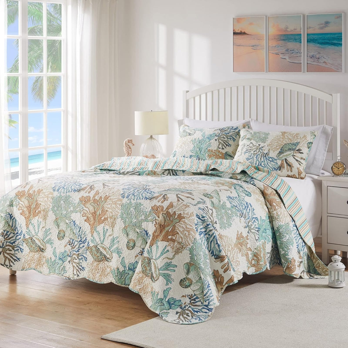 Barefoot Bungalow GL-1810AMSQ Atlantis Quilt Set, Jade, Full/Queen