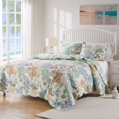 Barefoot Bungalow GL-1810AMSQ Atlantis Quilt Set, Jade, Full/Queen