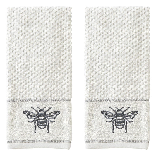 SKL Home Farmhouse Bee - Juego de Toallas de Mano, Color Blanco, 16 x 25 Pulgadas