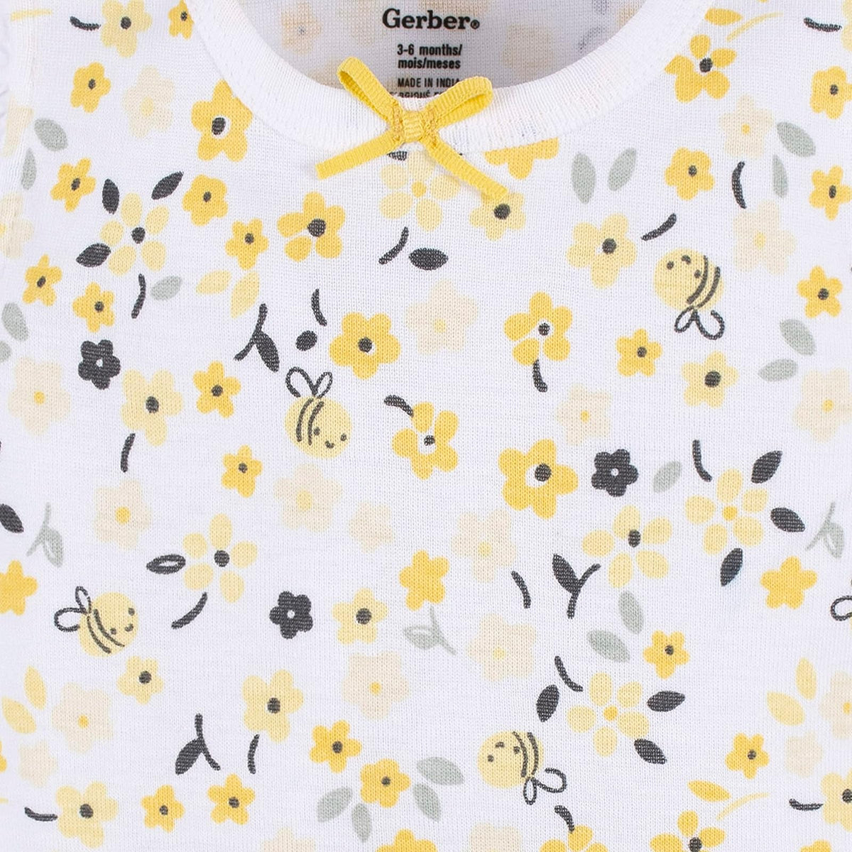 Gerber Set 4 Pañaleros sin Manga para Bebé Niña, Color Abeja Amarillo/Gris, Talla 3-6M