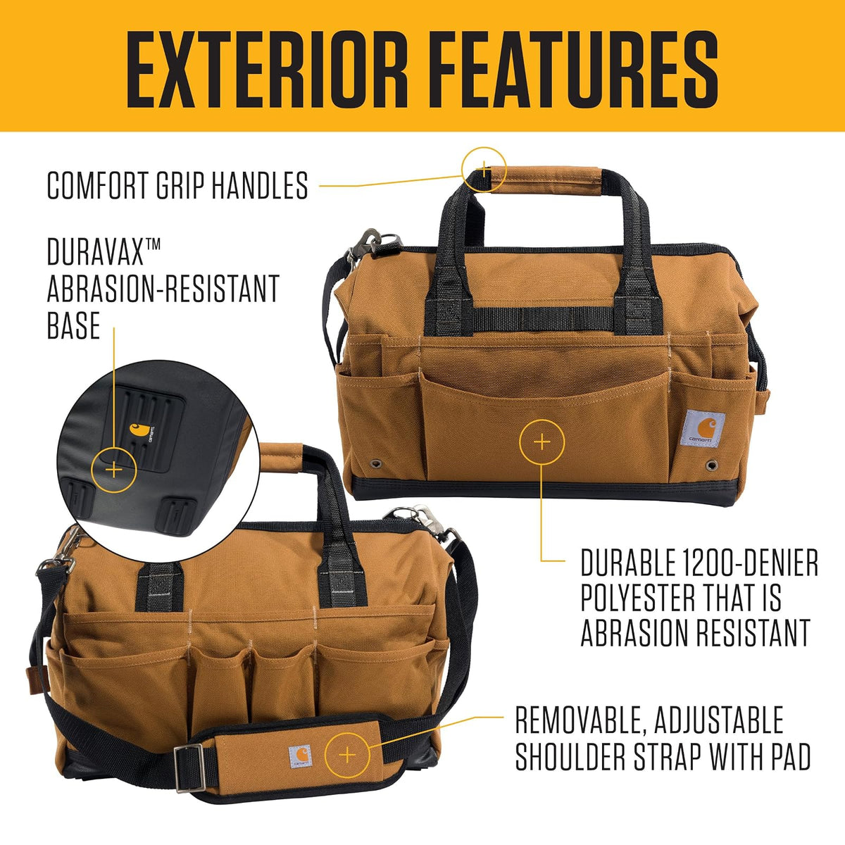 Carhartt Onsite - Bolsa de herramientas duradera, resistente al agua, bolsa de almacenamiento de herramientas, peso pesado, 16 pulgadas, 30 bolsillos, color café Carhartt