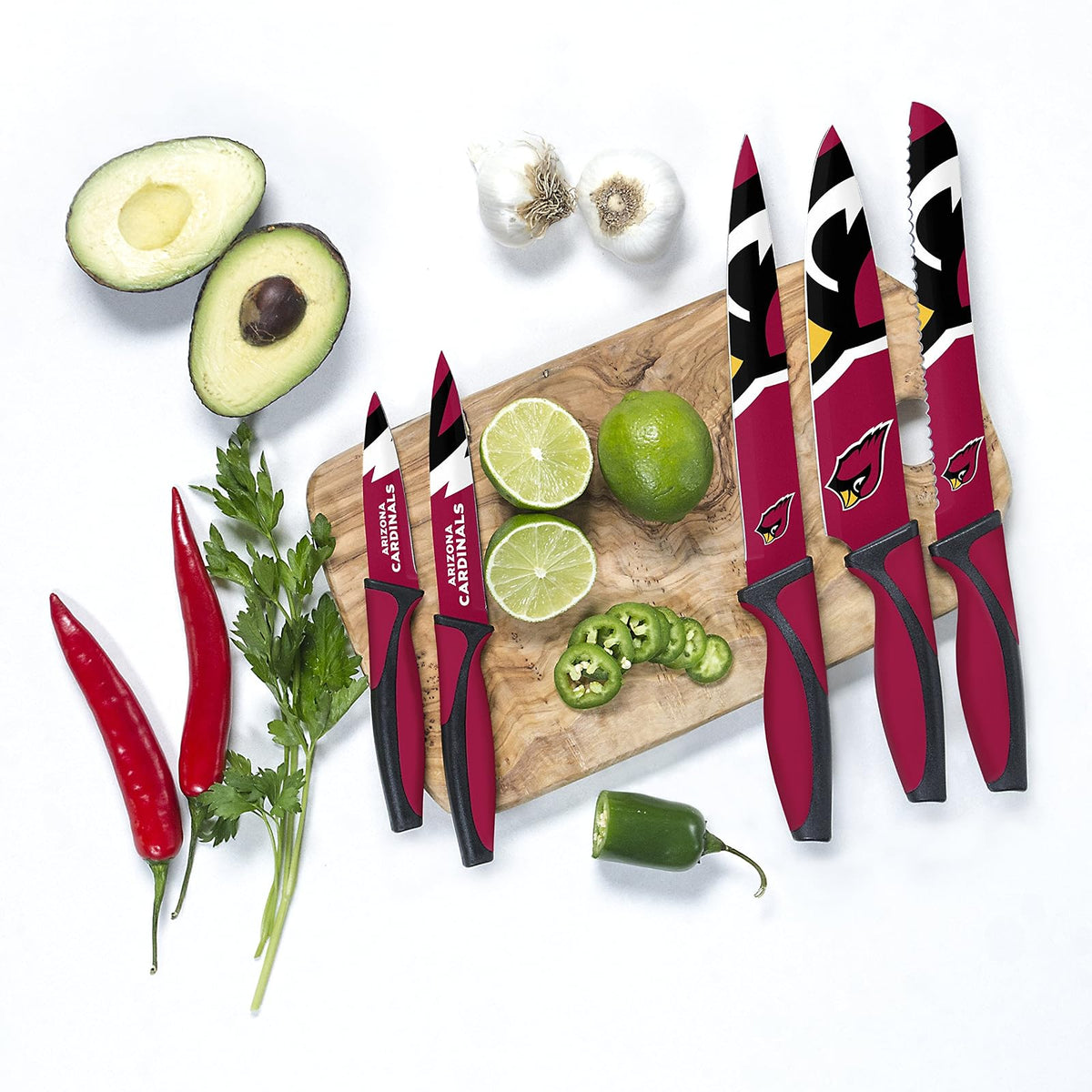 The Sports Vault NFL Arizona Cardinals Juego de cuchillos de cocina de 5 piezas