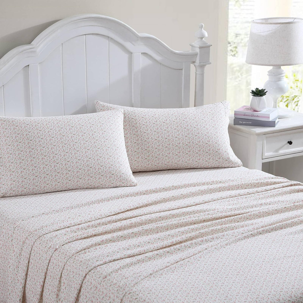 Laura Ashley Home - Juego de sábanas de Franela de algodón, Cepillado para Mayor suavidad y Comodidad (Evie Rosa, 3 Piezas, Individual)