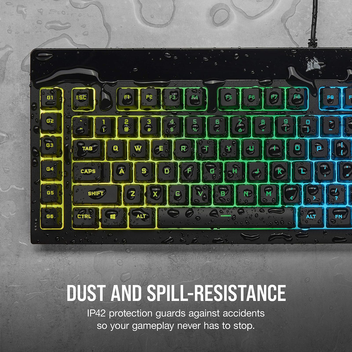Corsair K55 RGB Pro Teclado para Juegos con Cable de Membrana – IP42 Resistente al Polvo y derrames – 6 Teclas Macro con integración Elgato – Compatible con iCUE – QWERTY NA – PC, Mac y Xbox – Negro