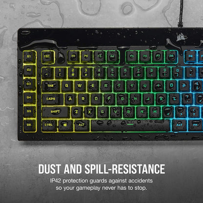 Corsair K55 RGB Pro Teclado para Juegos con Cable de Membrana – IP42 Resistente al Polvo y derrames – 6 Teclas Macro con integración Elgato – Compatible con iCUE – QWERTY NA – PC, Mac y Xbox – Negro
