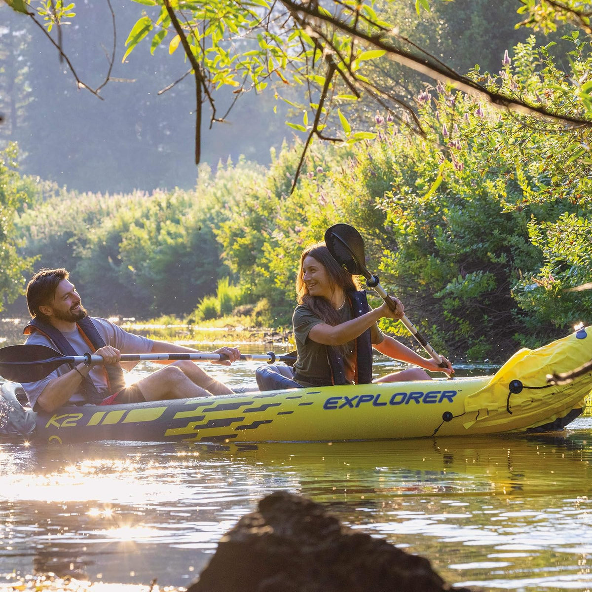 Intex Explorer K2 Kayak - Kayak Inflable para 2 Personas con Orejas de Aluminio y Bomba de Aire de Alta Salida