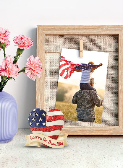 Enesco Jim Shore Heartwood Creek Patriotic America The Beautiful Heart Figura en Miniatura, 3.35 Pulgadas, Multicolor