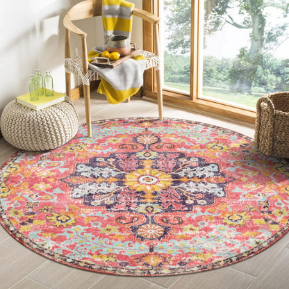 Lahome Tapete Bohemio Floral Antideslizante - 4' (Redondo) - Fucsia - multicolor