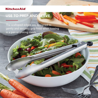 KitchenAid Gourmet - Pinzas para servir de acero inoxidable con gancho para colgar y cierre seguro, 9 pulgadas, acero inoxidable