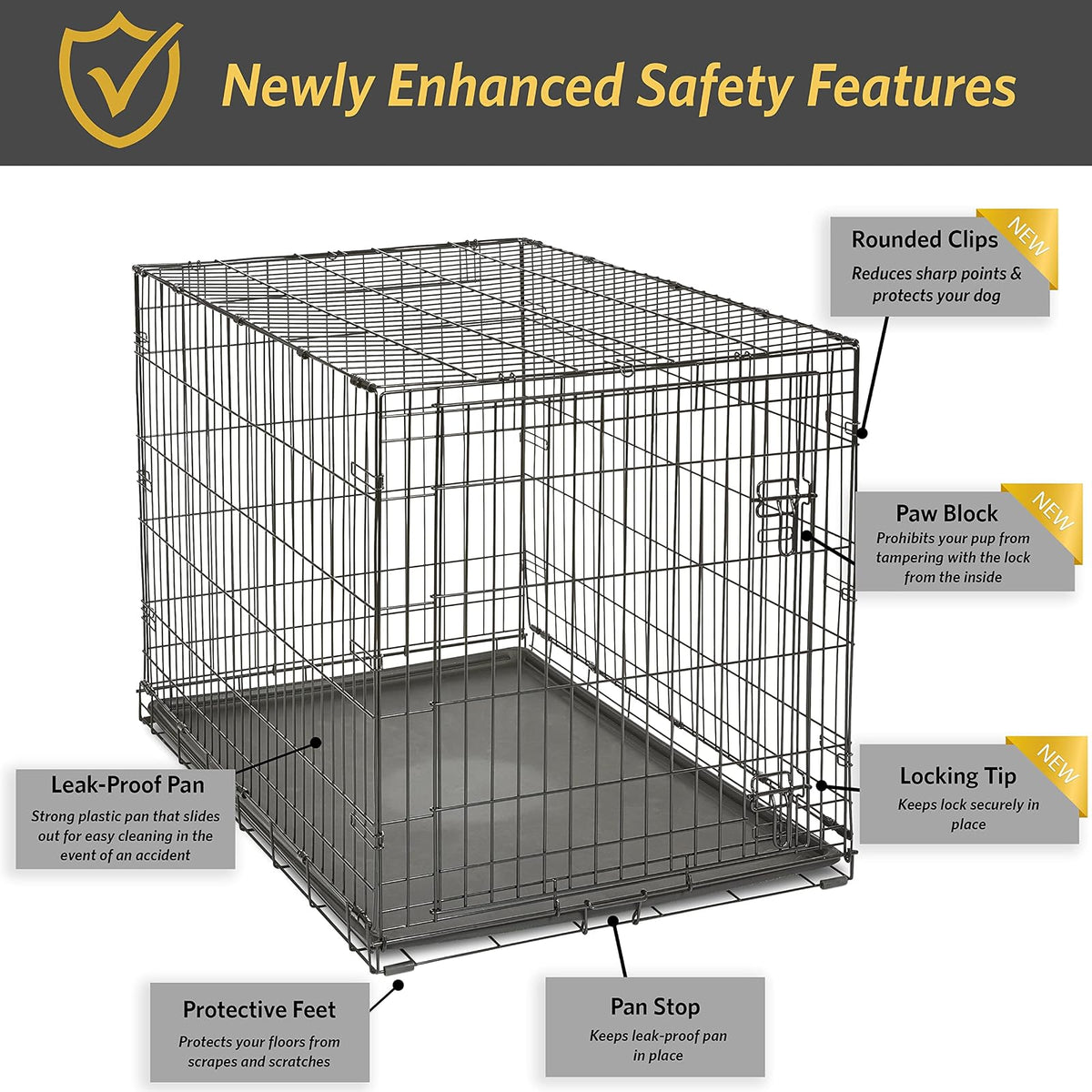 New World - Caja plegable de metal para perros, puerta individual y doble, Puerta única, Negro, 106 cm