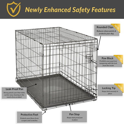 New World - Caja plegable de metal para perros, puerta individual y doble, Puerta única, Negro, 106 cm