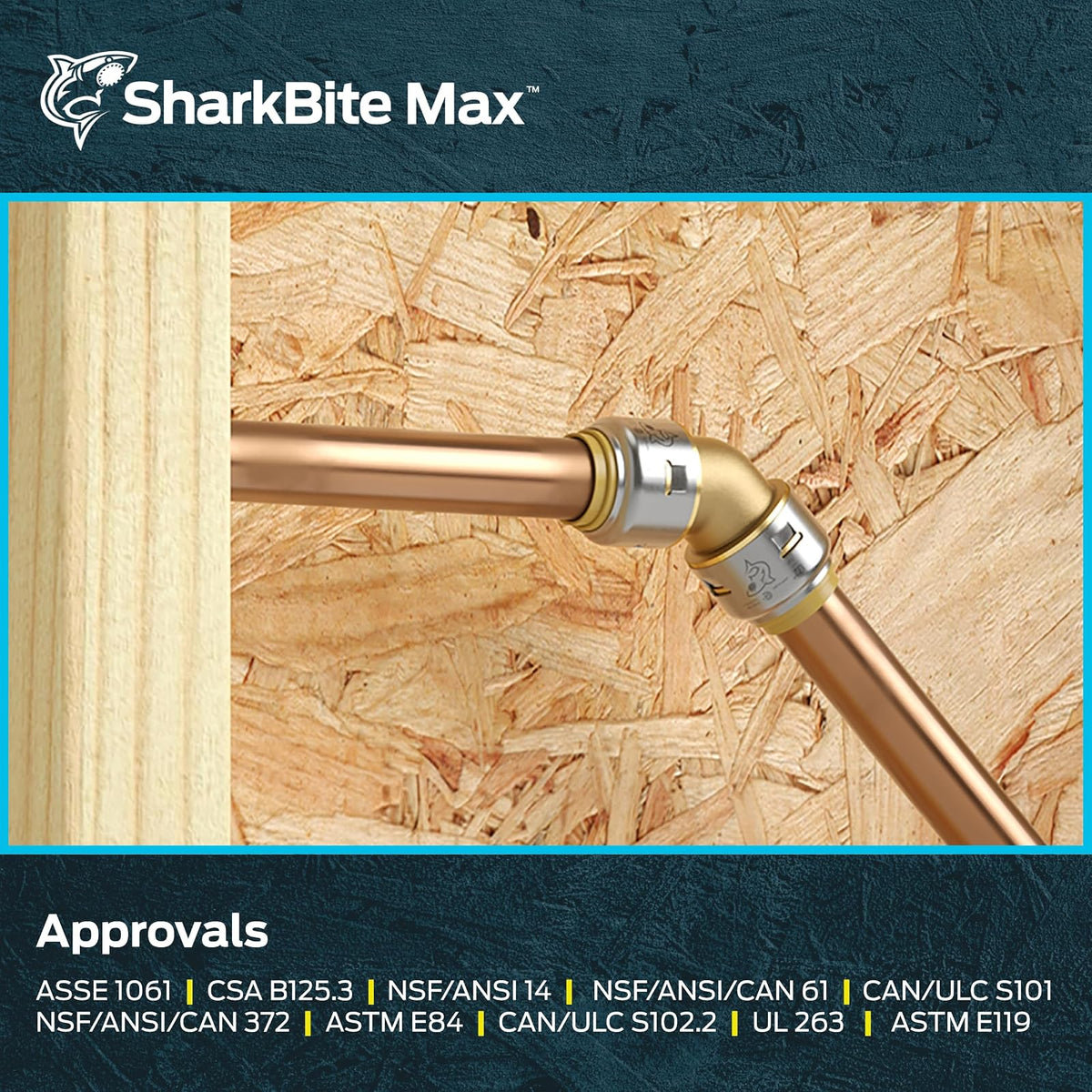SharkBite Max Codo de 1/2 pulgada de 45 grados, empuje para conectar el accesorio de fontanería de latón, tubería PEX, cobre, CPVC, PE-RT, HDPE, UR648A