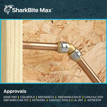 SharkBite Max Codo de 1/2 pulgada de 45 grados, empuje para conectar el accesorio de fontanería de latón, tubería PEX, cobre, CPVC, PE-RT, HDPE, UR648A