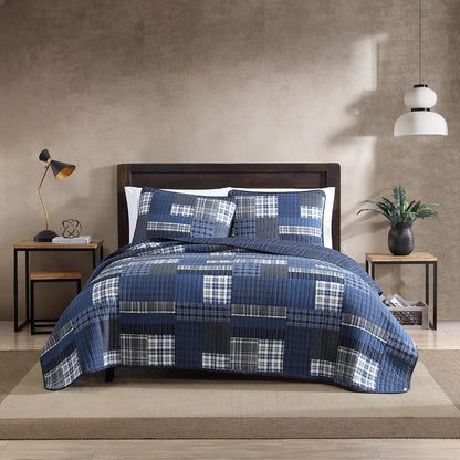 Eddie Bauer Eastmont 3 Piece Cotton Reversible Quilt Set, Twin, Blue