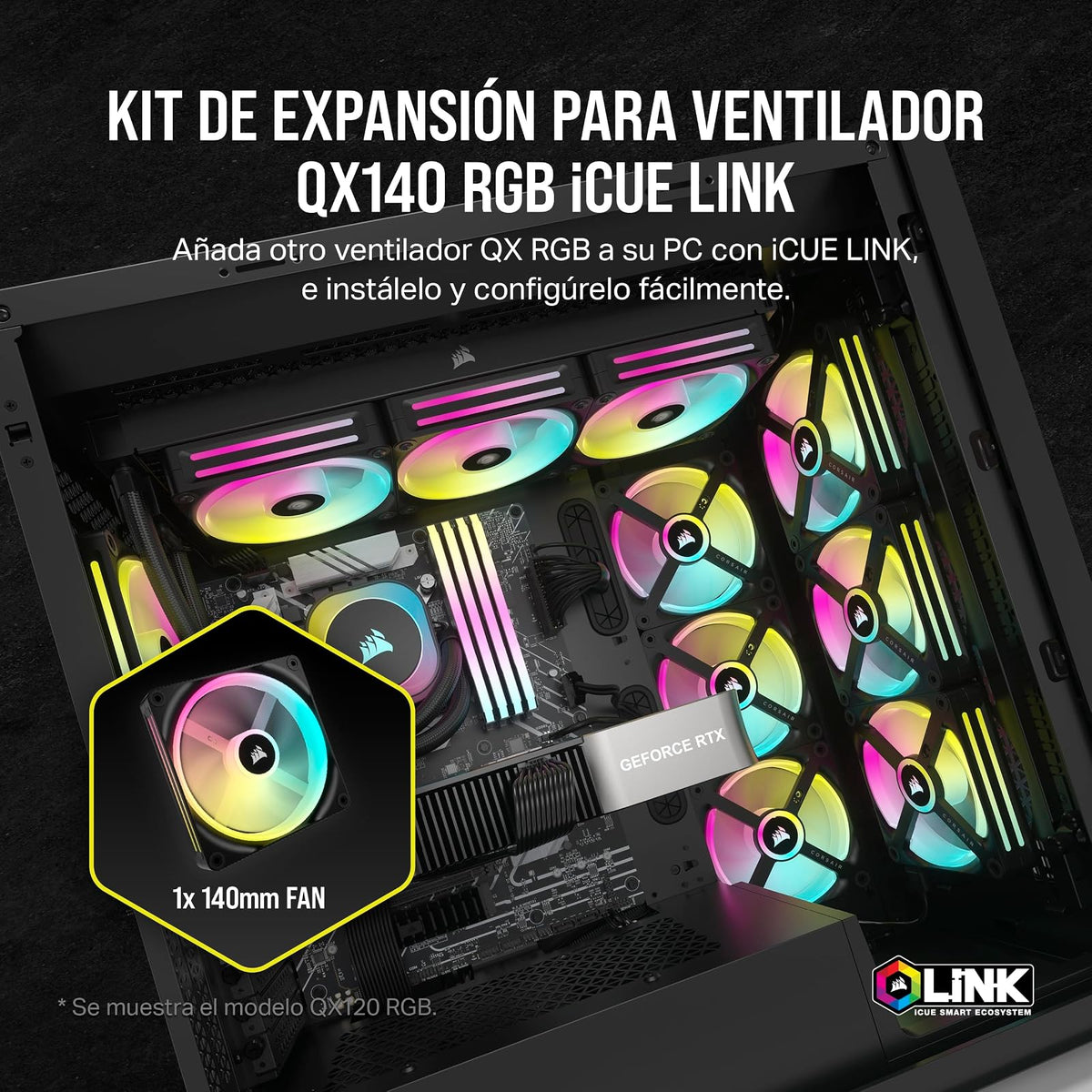 Corsair iCUE Link QX140 RGB RGB de Cúpula Magnética de 140mm Ventilador - Negro