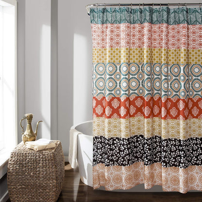 Lush Decor - Cortina de Ducha de Rayas Bohemias de 72 Pulgadas de Ancho x 84 Pulgadas de Largo, Turquesa y Naranja, Cortina de baño, Cortina de Ducha extralarga, decoración Bohemia, Cortinas de Ducha - Turquesa y naranja