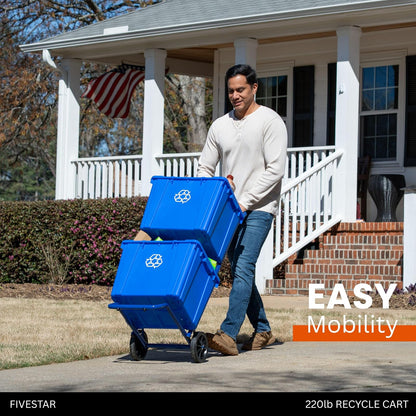 Five Star Carrito de Reciclaje para contenedores de Reciclaje, Capacidad de 200 Libras, Acero, Azul