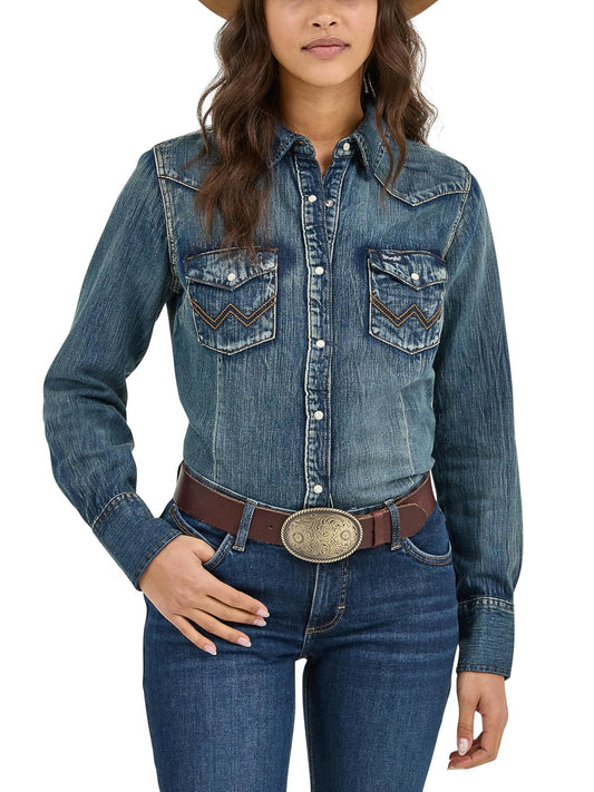Wrangler Camisa de Trabajo de Manga de Algodón para Mujer