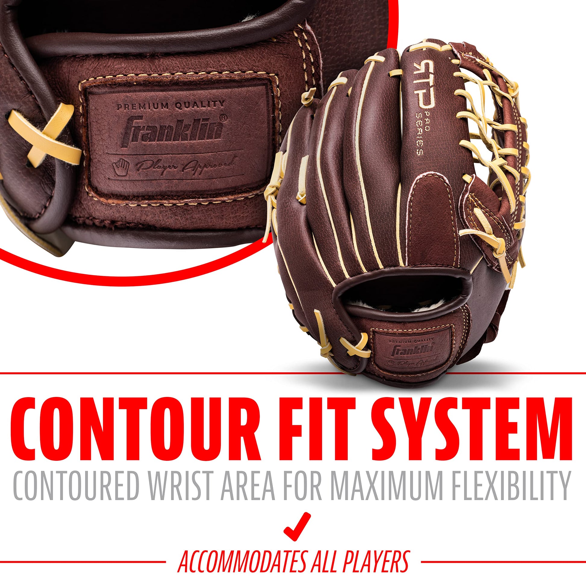 Franklin Sports - Guantes de béisbol RTP Pro - Guante de Campo de béisbol - Guante de Campo/Lanzador - 12 Pulgadas, café