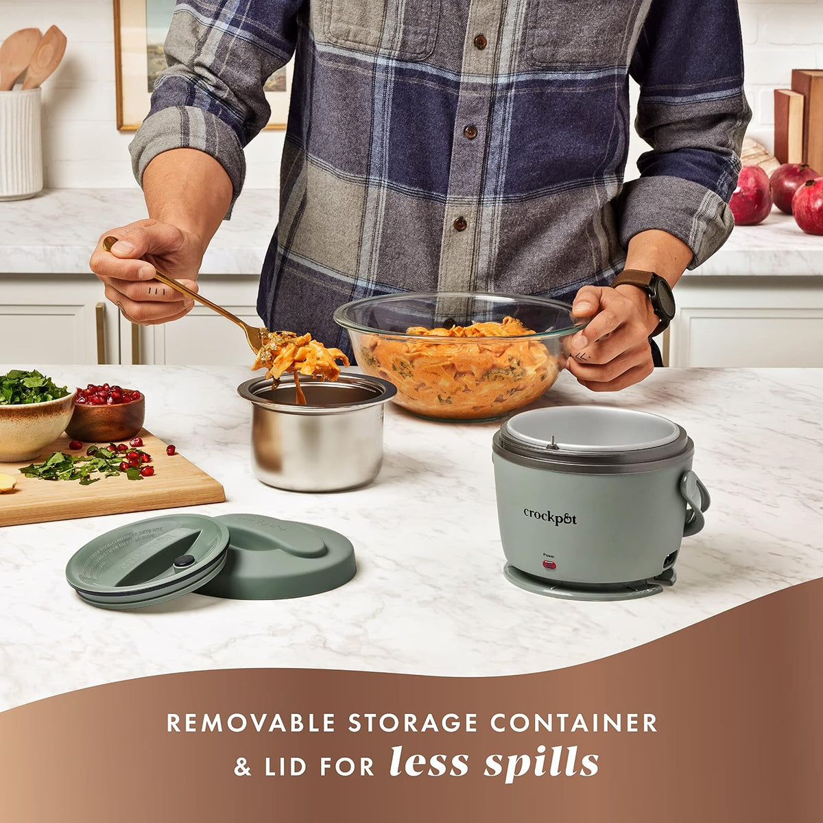 Crock-Pot - Fiambrera eléctrica portátil de 20 onzas, calentador de alimentos, color verde luna, ideal para viajes sobre la marcha, mantiene la comida última intervensión de derrames caliente y