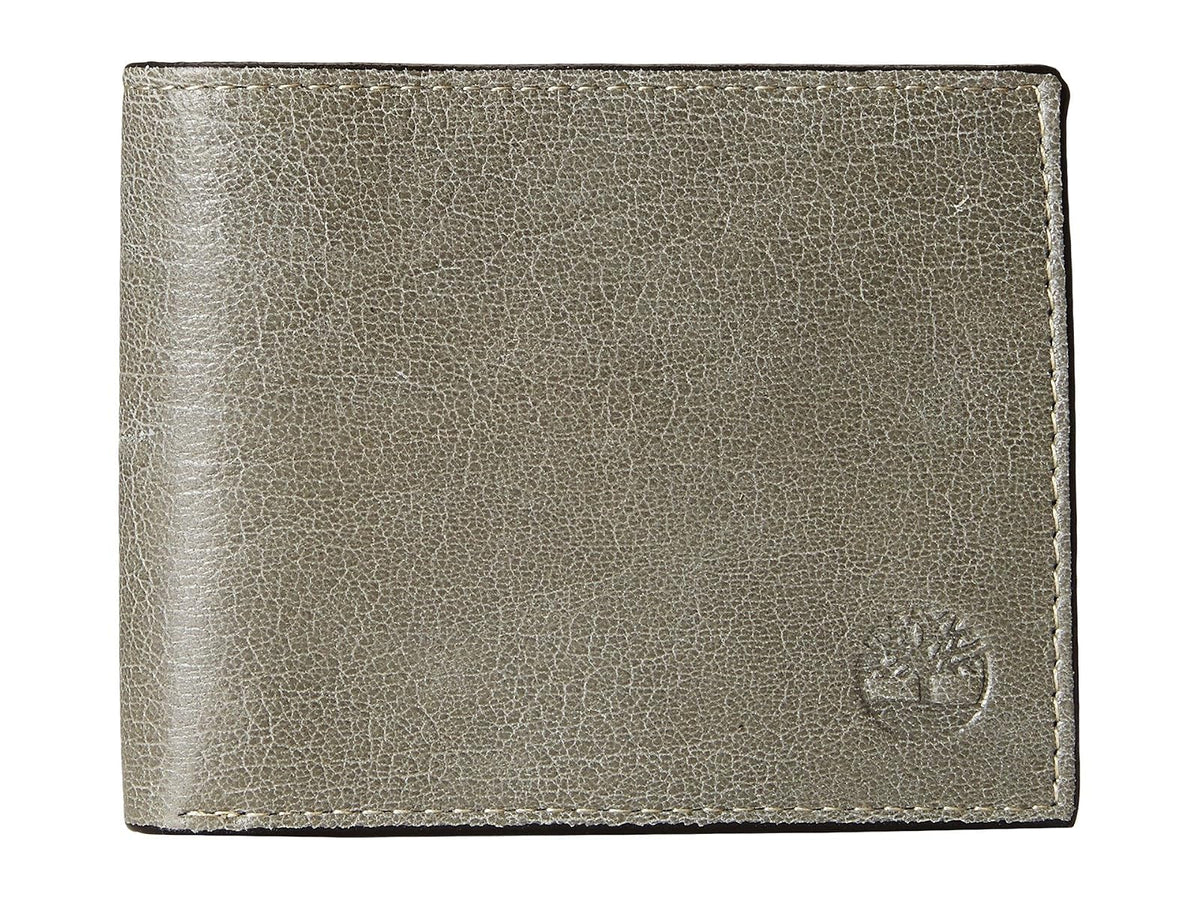Timberland - Billetera de Cuero Genuino para Hombre - Elegantemente Sofisticado - Negro - Delgado - 7 Compartimentos - 4 Ranuras para Tarjetas - Ventana de Identificación - Sin Cierre - Talla Única - Gris (Fine Break)