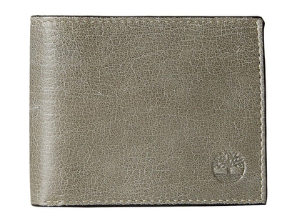 Timberland - Billetera de Cuero Genuino para Hombre - Elegantemente Sofisticado - Negro - Delgado - 7 Compartimentos - 4 Ranuras para Tarjetas - Ventana de Identificación - Sin Cierre - Talla Única - Gris (Fine Break)