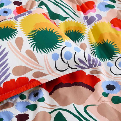 Marimekko - Juego de Funda de edredón matrimonial/Queen, Ropa de Cama Reversible de percal de algodón con Fundas a Juego, decoración Floral para el hogar (Ojakellukka Multicolor, matrimonial/Queen)